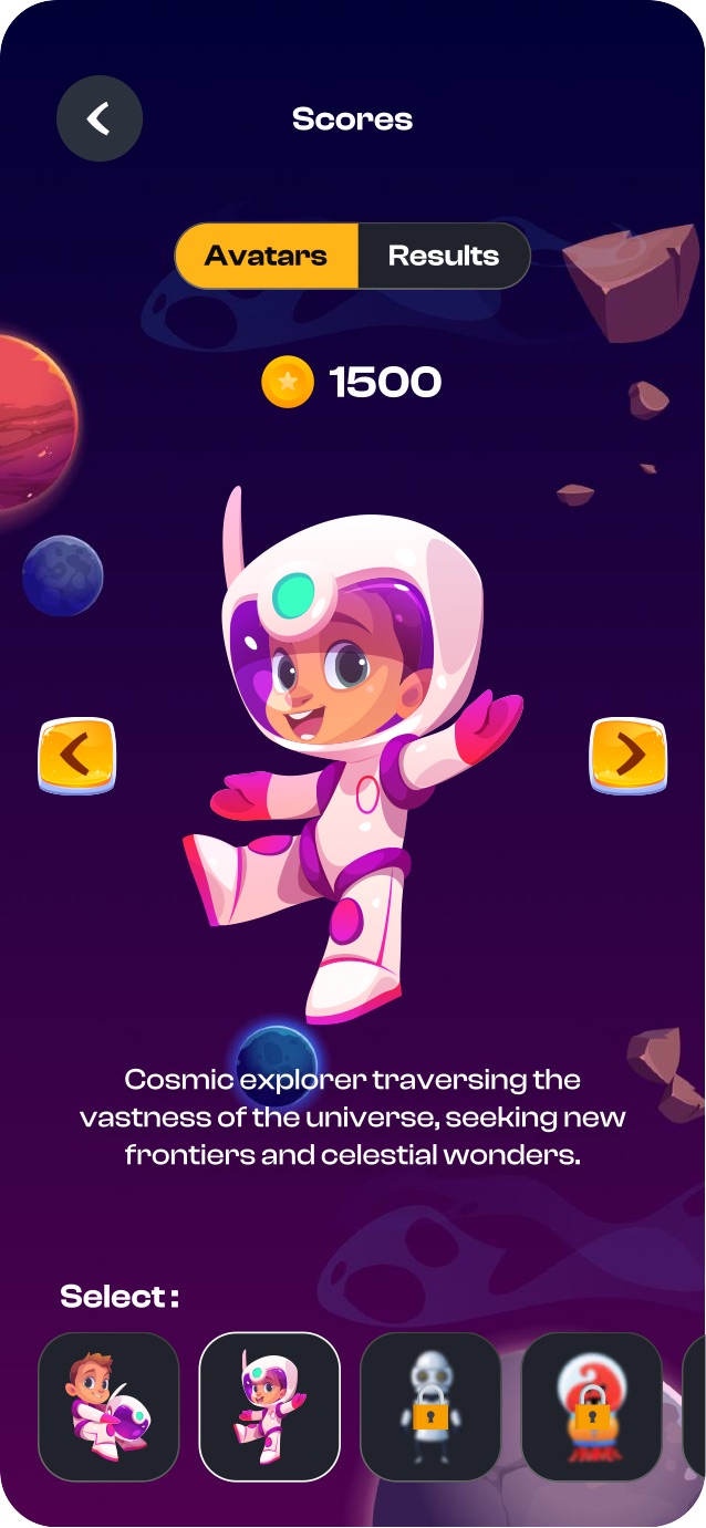 RunIQ player - avatar and star balance, a Cosmic explorer