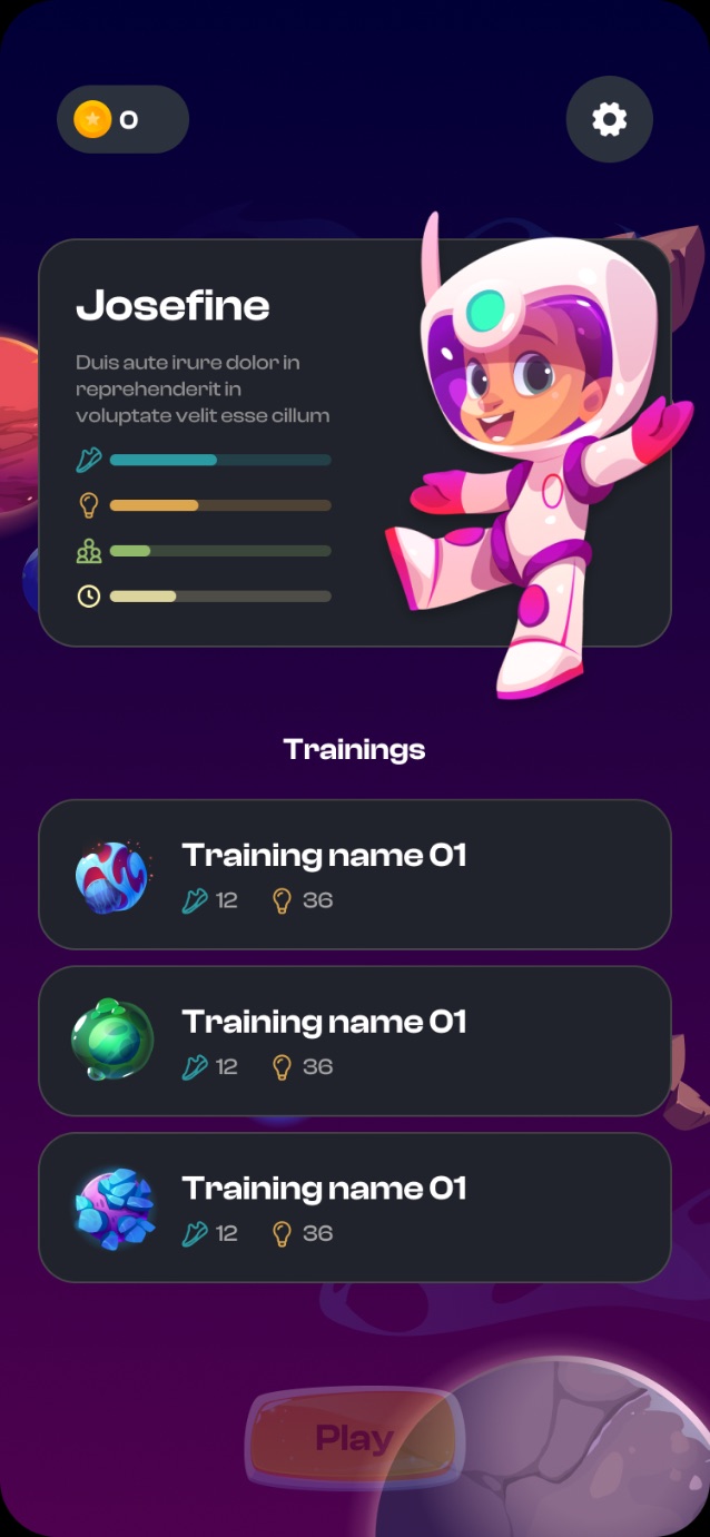 Player - home with training list and the star balance in the header
