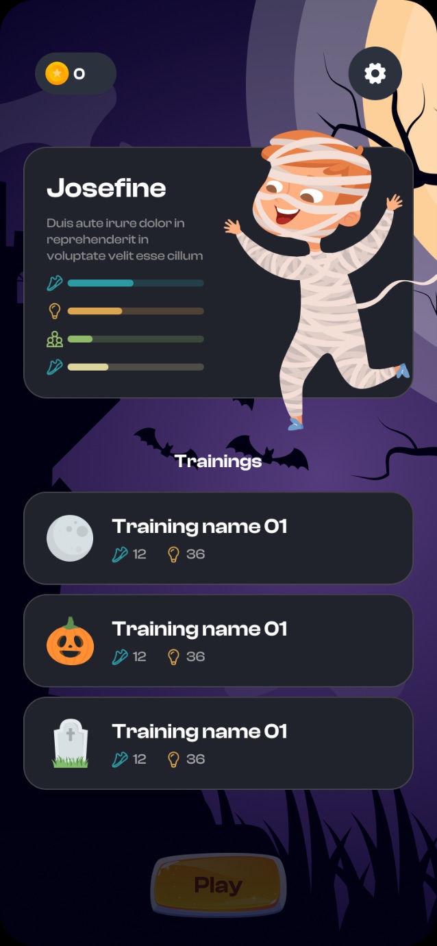 RunIQ re-skinned as a Halloween world with a mummy avatar