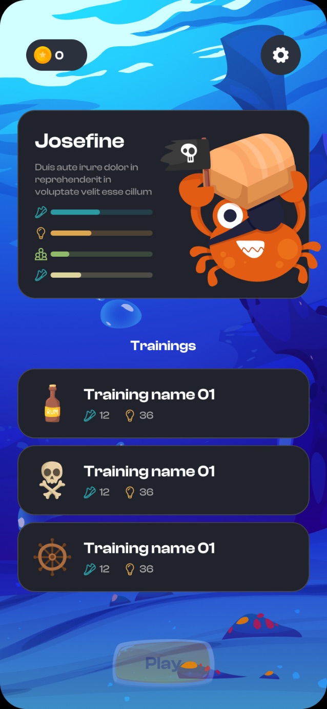 RunIQ re-skinned as an undersea world with a crab avatar